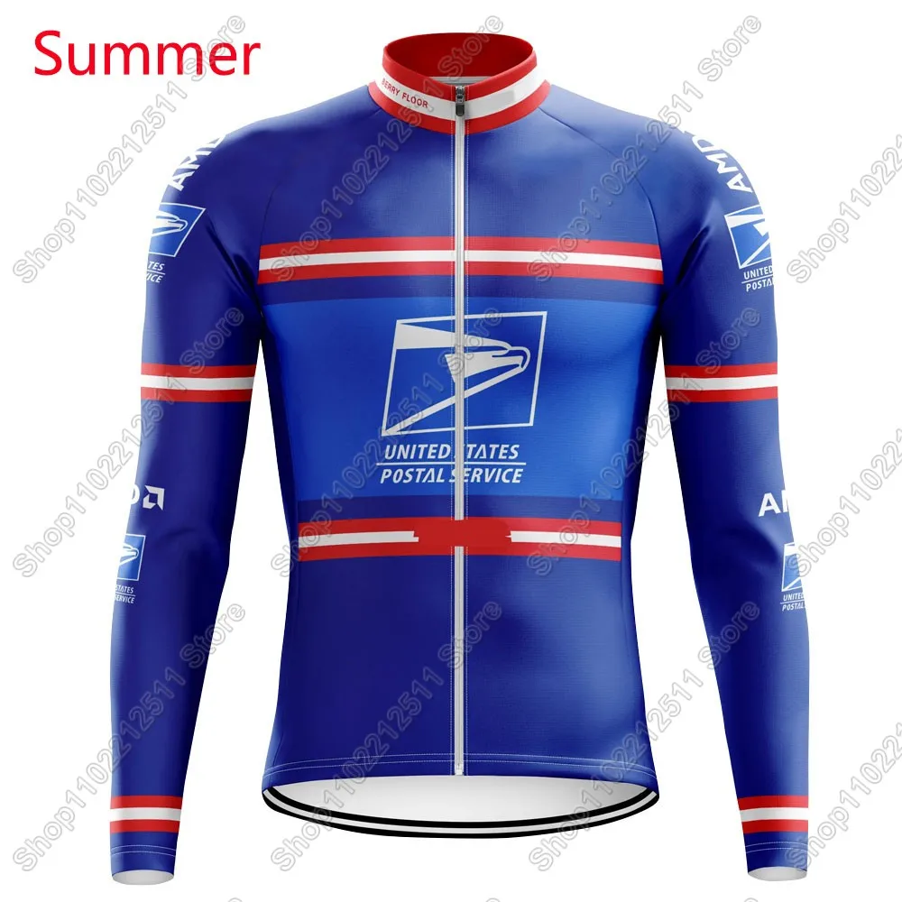 USA-Postal Team Cycling Jersey Set Clothing Suit Mens Summer Winter Long Sleeve MTB Bike Road Pants Bib