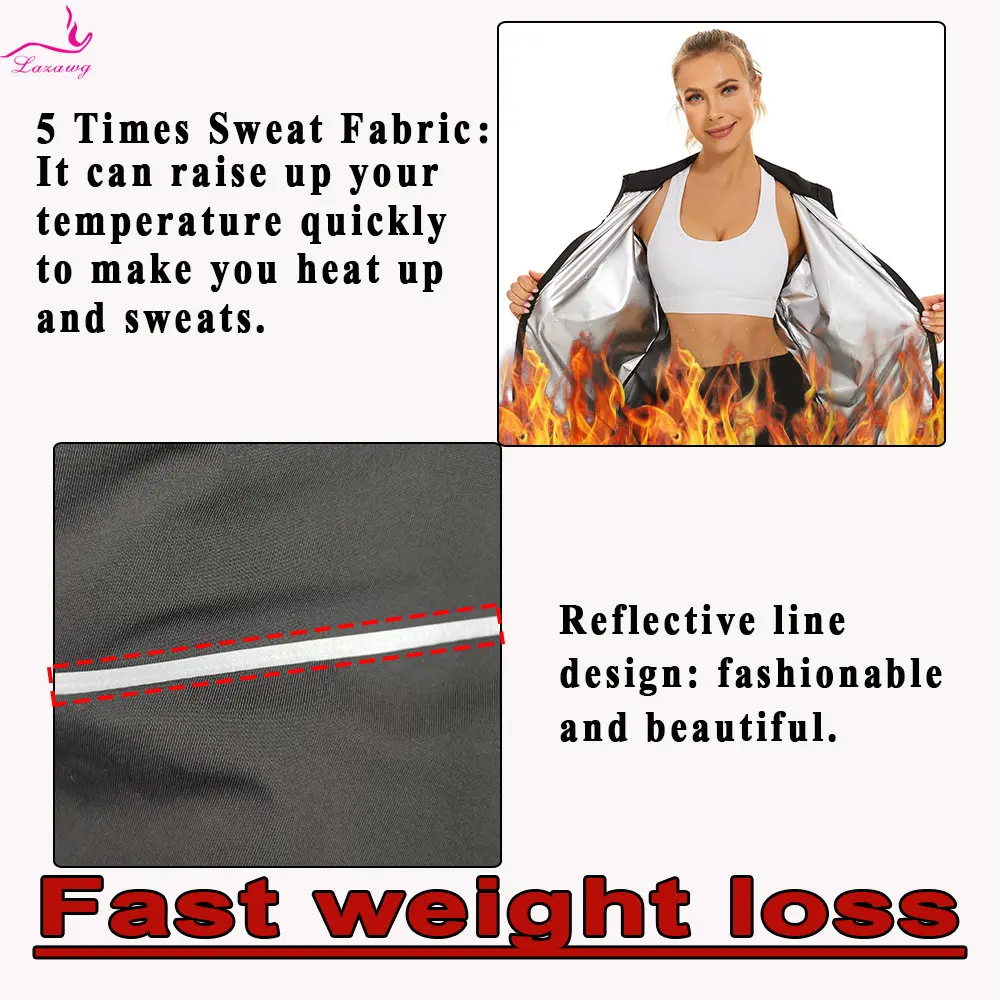 LAZAWG Sauna Jacket for Women Weight Loss Top Hot Sweat Long Sleeves Fitness Sportwear Thermal Ladies Body Shaper Workout Gym