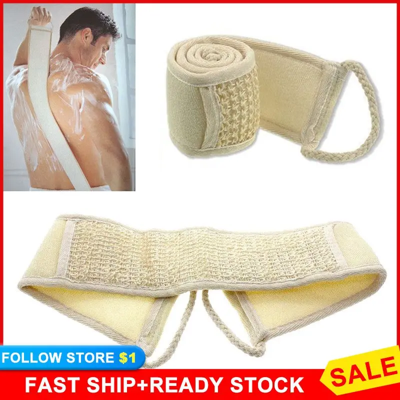 

Linen Back Strap Bath Towel Natural Exfoliating Shower Body Sponge Scrubber Household Bathroom Supplies Back Cleaning Towel Sale