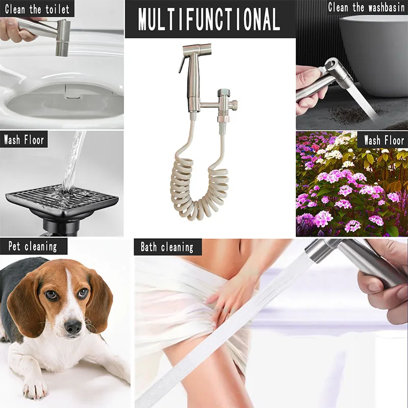 Handheld wash Bidet Spraver Set 304 Stainless SteeSpray Gun Shower Pressurizing Handheld Toilet spray gun shower Self Cleaning 4