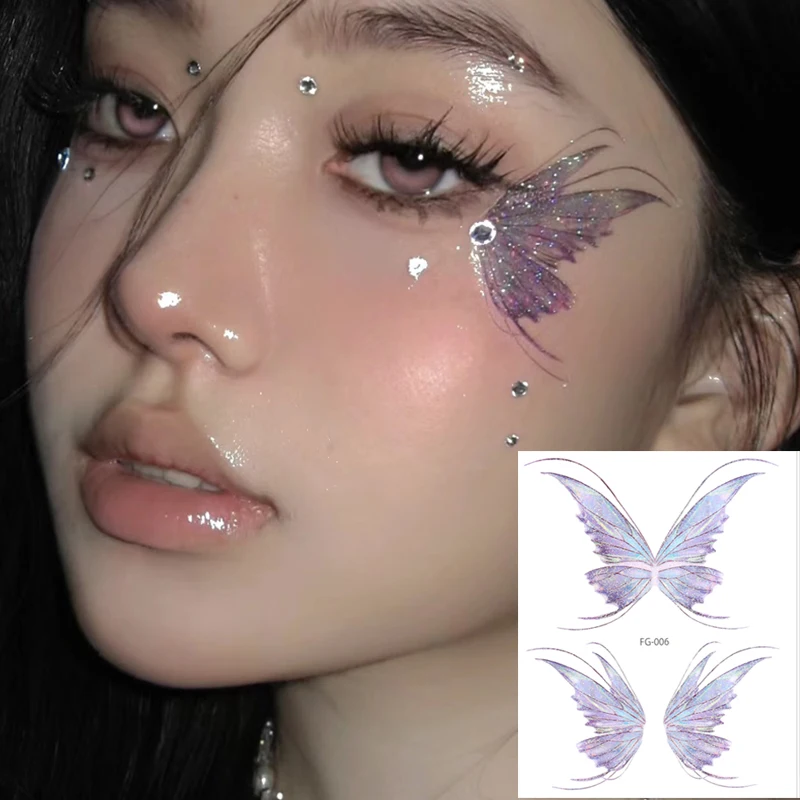 3D Fairy Butterfly Wings Shiny Tattoo Sticker Waterproof Eyes Face Body Art Fake Tattoos For Women Makeup Dance Music Festival view 2
