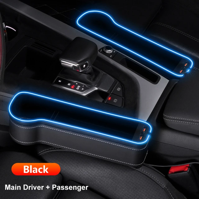 Colorful LED Light Car Crevice Storage Box with 2 USB Charger Seat Gap Slit  Pocket Seat Organizer Card Phone Bottle Cups Holder - AliExpress