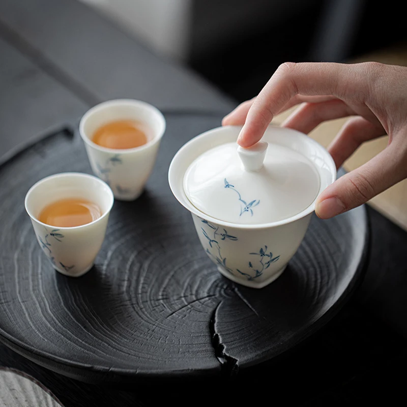 Tea Set Porcelain Hand-painted Orchid Gaiwan Cover Bowl Ceramic