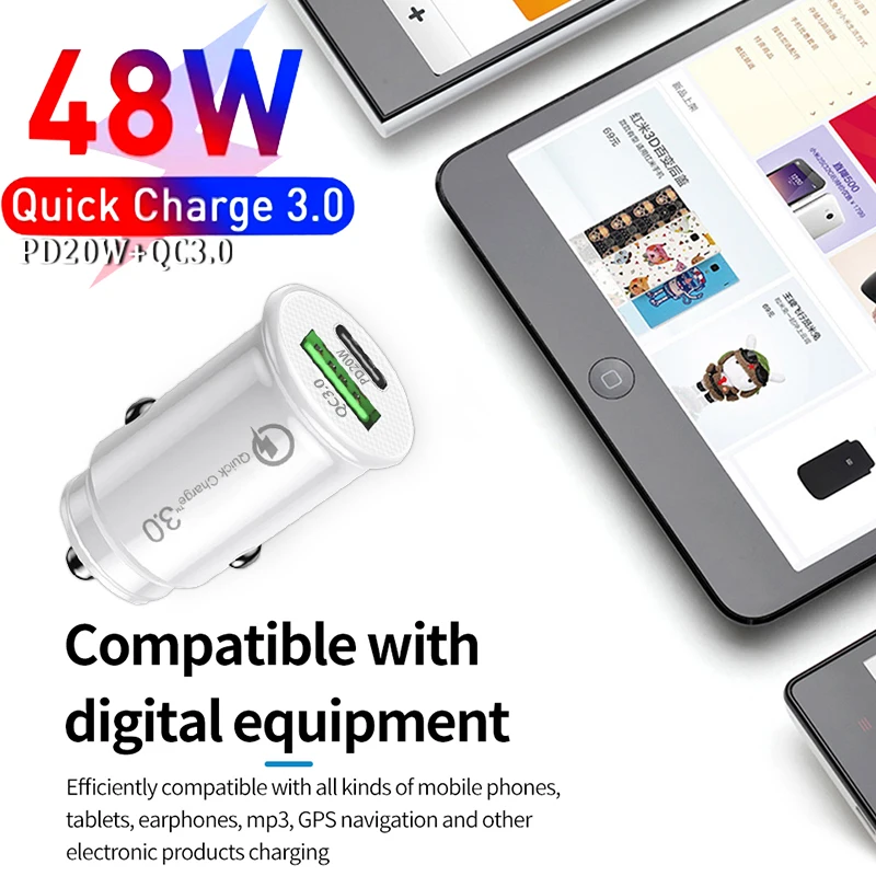 Type C 48W Fast Car USB Charger For iPhone Xiaomi Mobile Phone USB Car Charger Quick Charge 4.0 QC4.0 QC3.0 QC 5A PD usbc car charger