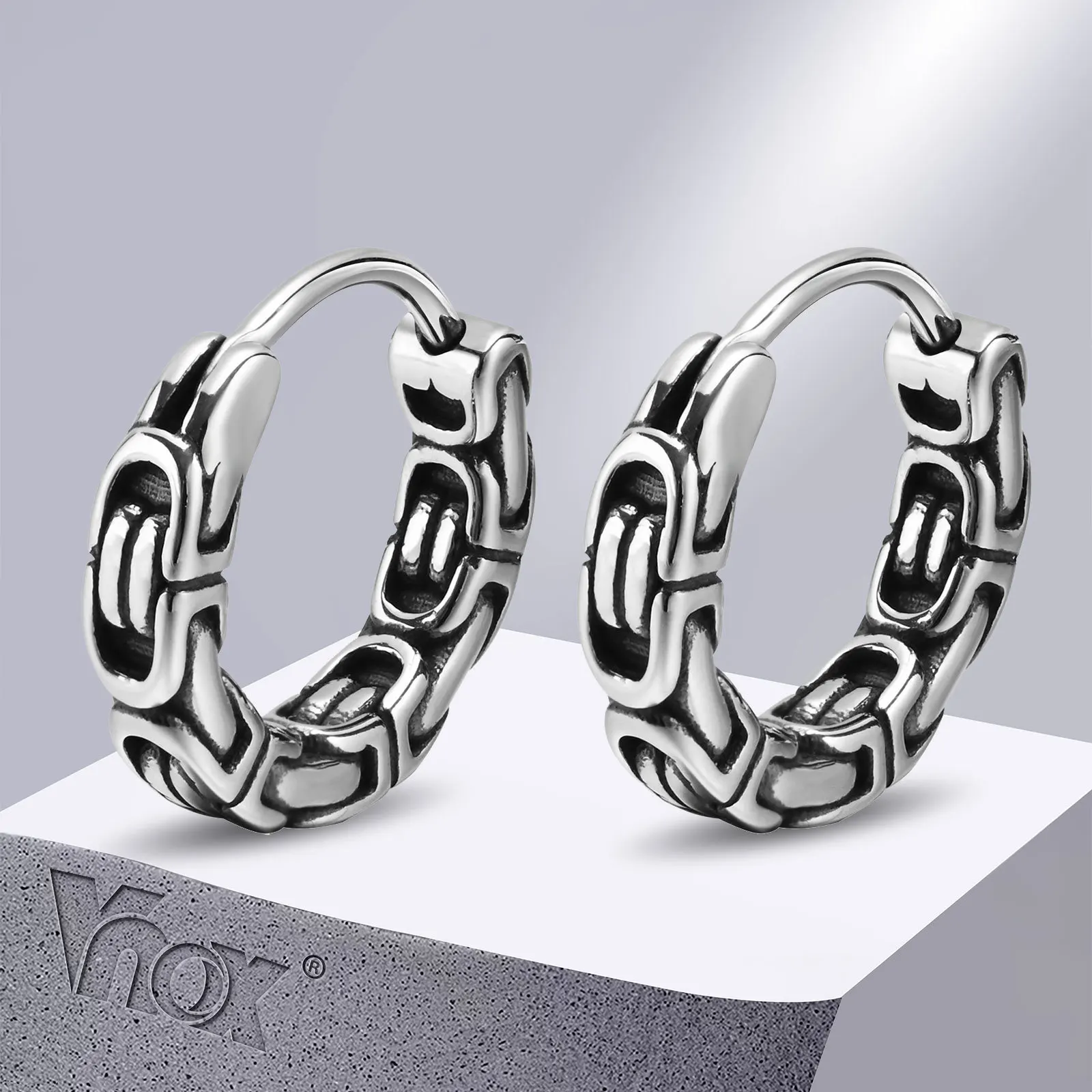 Vnox Cool Fashion Byzantine Chain Earrings for Men Jewelry, Silver