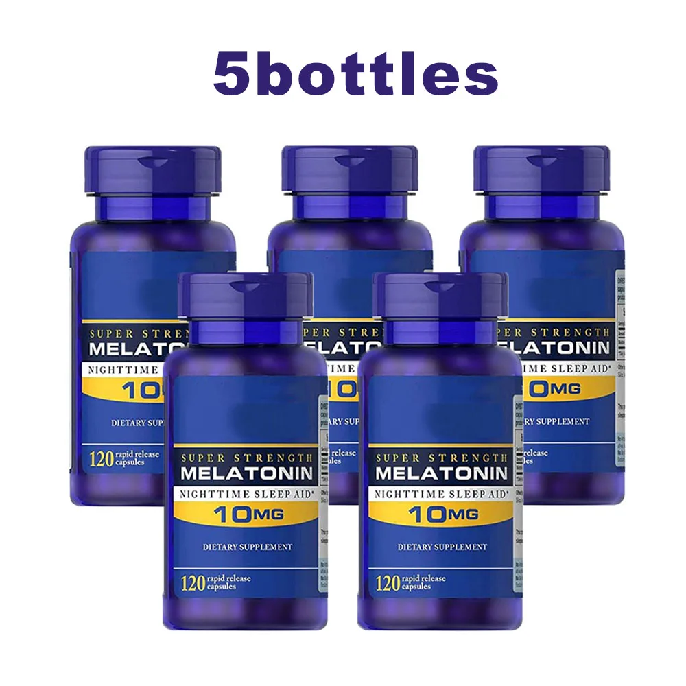 5 Bottles Super Strength Melatonin Nighttime Sleep Aid 10mg*120Caps Improve Quality And Prolong Time |