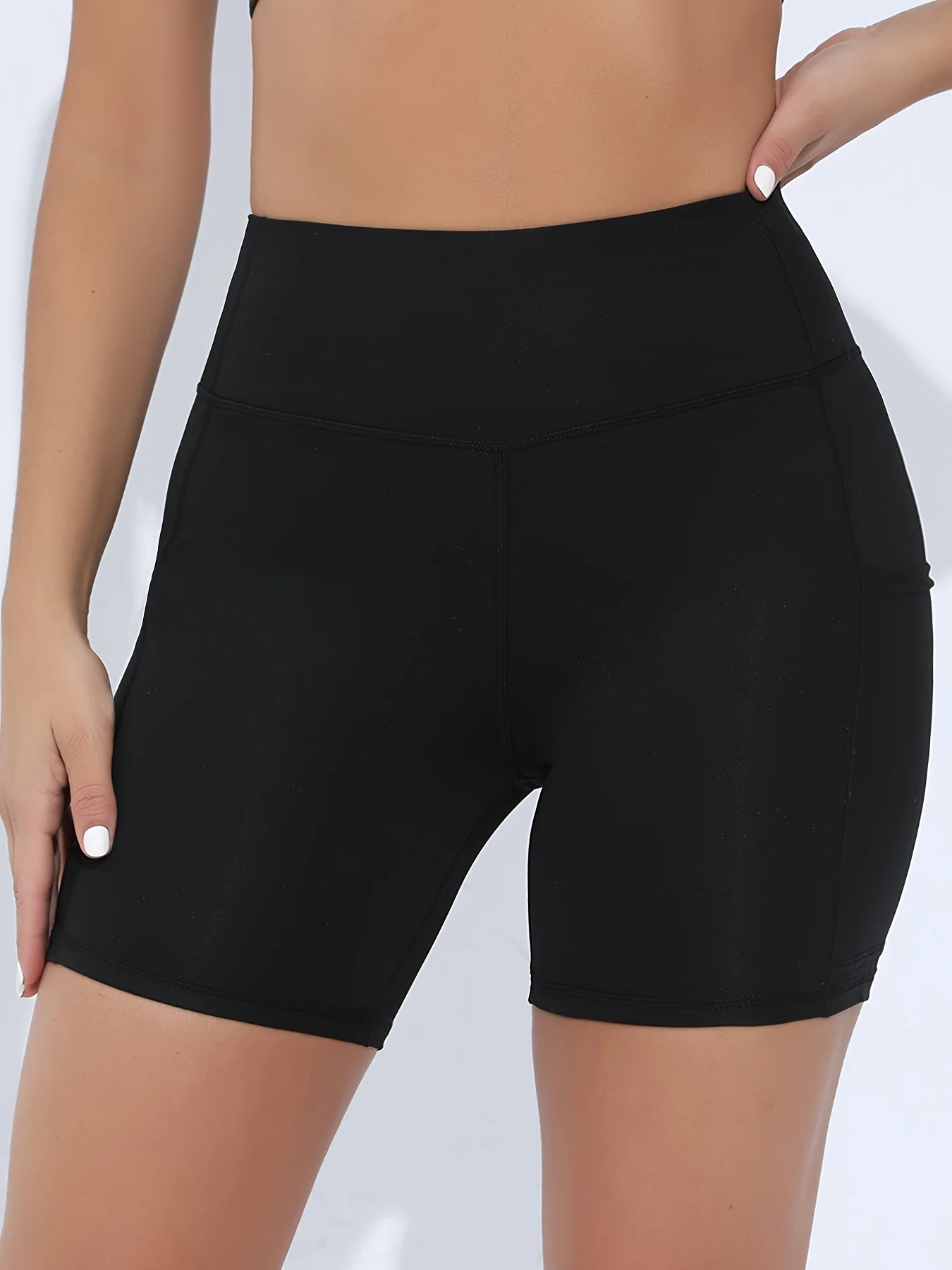 Pocket Mesh High Waist Yoga Shorts Women's Tummy Tuck Exercise Shorts