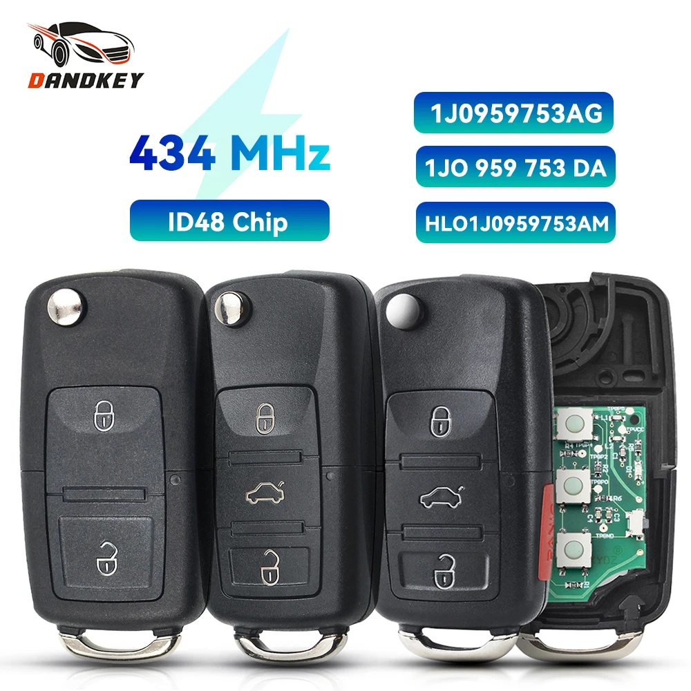 Перекидной Автомобильный ключ Dandkey 2/3/4BTN 1J0959753 AG/DA/AH/G для VW Bora Golf Polo Passat Touran Seat Skoda 315 МГц/434 МГц ID48 чип