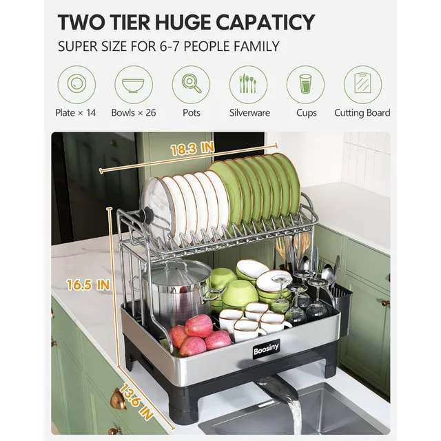 Boosiny Dish Racks for Kitchen Counter, 304 Stainless Steel Large Dish Rack  and Drainboard Set, . Size Dish Drainer with - AliExpress