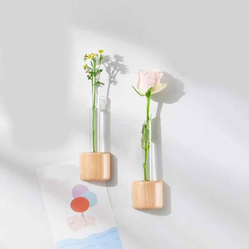 Elegant Wooden Refrigerator Magnet Vases Tube Flower Vases Simple and Modern Styles Vases For Kitchen and Home Decoration 3