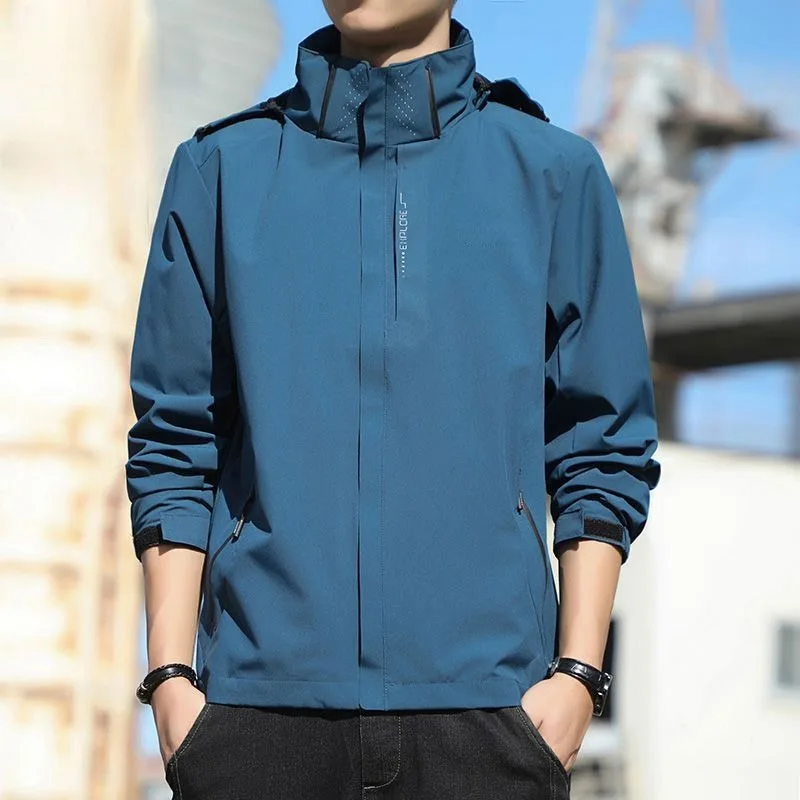 2023 Spring Autumn New High-grade Short Relaxed Casual Loose Windstorm Men Jacket Detachable Cap Young Lovers Outdoor Coat