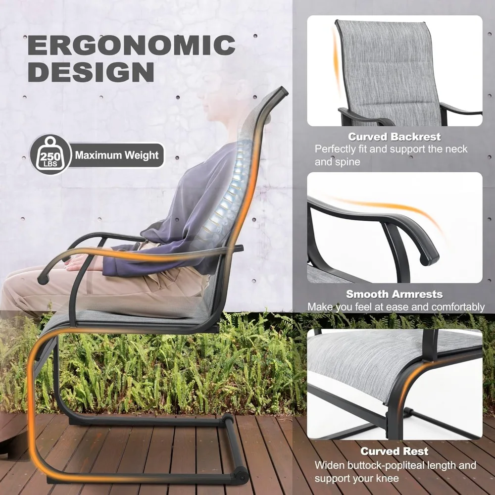 Dining Chairs Set of 4 All Weather Padded Textilene Breathable Spring Motion High Back Outdoor Non Slip