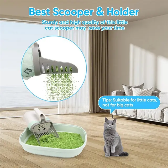 Cat Litter Scoop Cat Litter Box Tool Cat Litter Scoop With Integrated Trash Bag Dispenser Deep Cleaning Cat Litter Box Tool 4