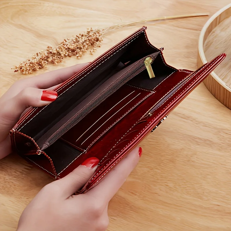 Women's long pu leather wallet fashion retro large capacity clutch new multi card position soft money clip