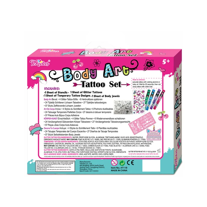 2024 Kids Makeup Set Body Art Tattoo Set Tattoo Pen Tattoo Stencil Gem Stickers Set  Kids Toys 6