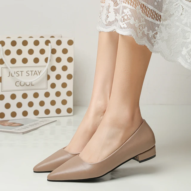 CARRINGTON LOW HEELS TAUPE LEATHER - Jo Mercer