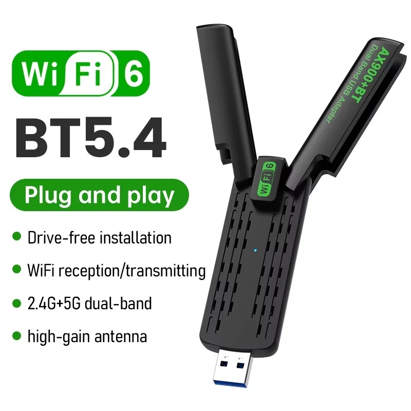 KEBIDUMEI BT5.4 Wi-Fi 동글 900Mbps 2in1 WiFi6 네트워크 카드 무선 안테나 수신기 드라이버 무료 PC 노트북 Win10/11용