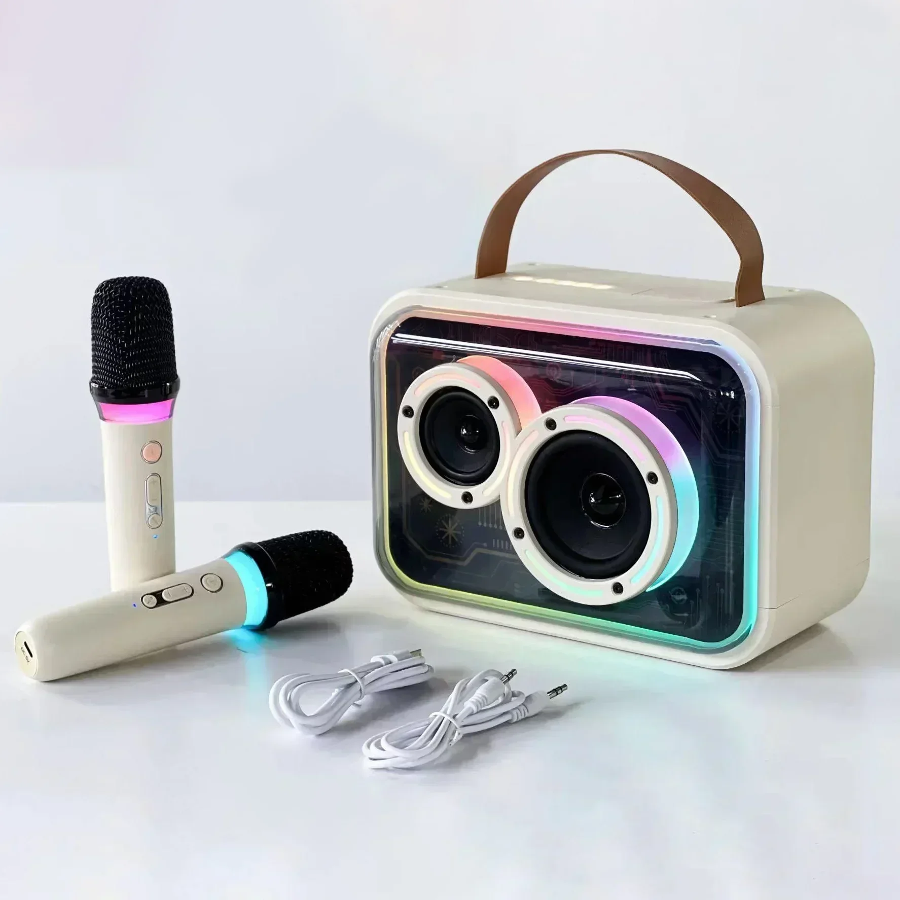 Portable Karaoke Speaker with Microphone RGB Light Support AUX TF Card Family KTV Mini Audio Set Wireless Stereo Singing Machine
