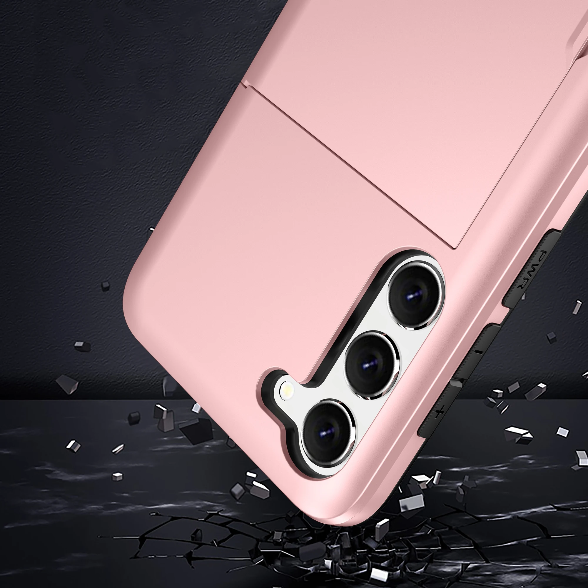 Solid Color Card Holder Slide Slot Hard PC Heavy Duty Protective Phone Case