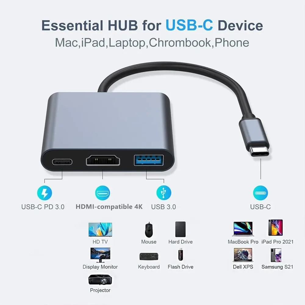 3 in 1 Multiport USB-C Hub HDMI-compatible Docking Station PD Fast Charge 4K HDMI Adapter Splitter For MacBook Phone Computer usb hub adapter,type c docking station,usb port adaptor,usb hub converter,cable converter,docking station,type c otg adapter