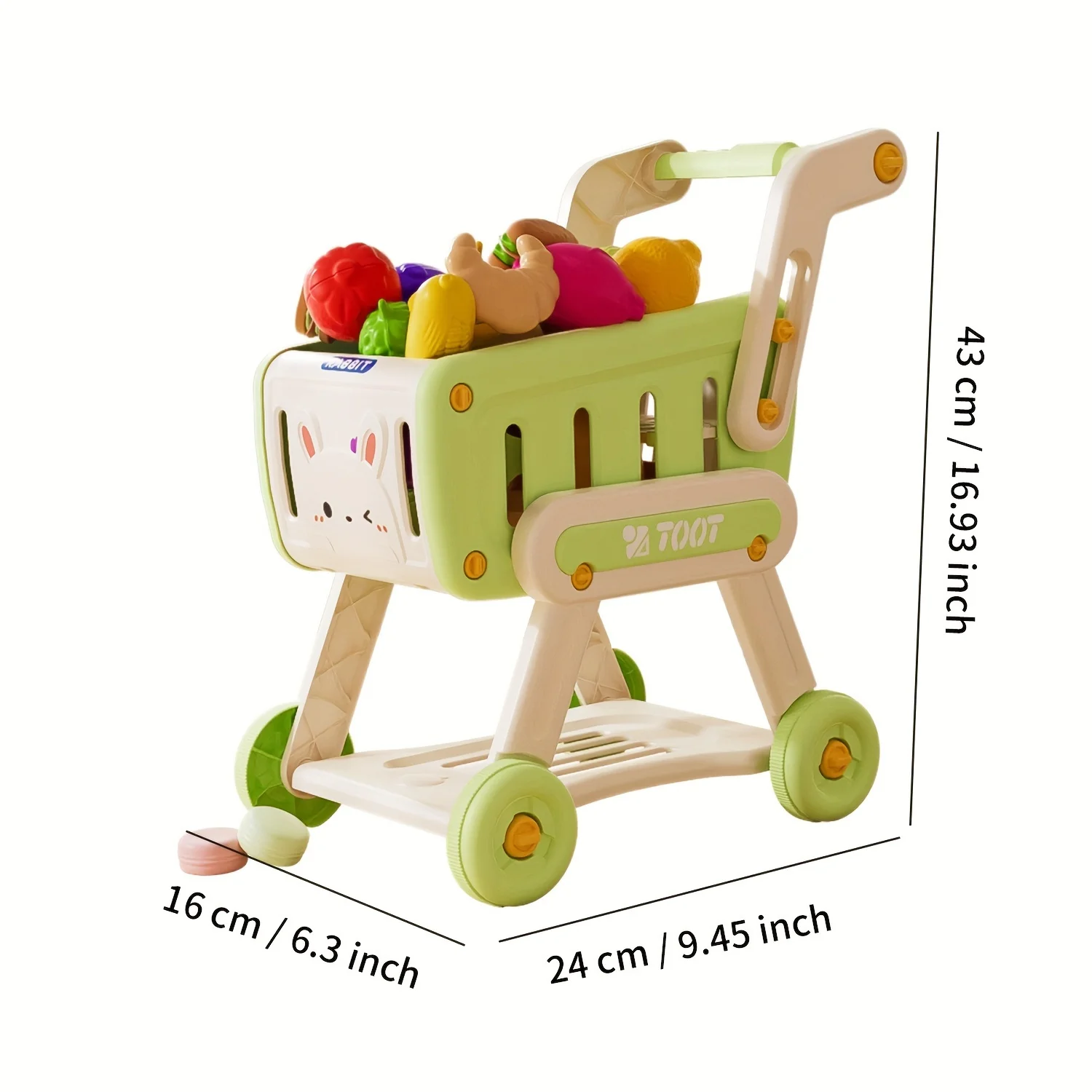 32pcs Kids Shopping Cart, Trolley Play Set with Pretend Food Fruit Vegetable Snack and Accessories, Toy Shopping Cart Trolley 2