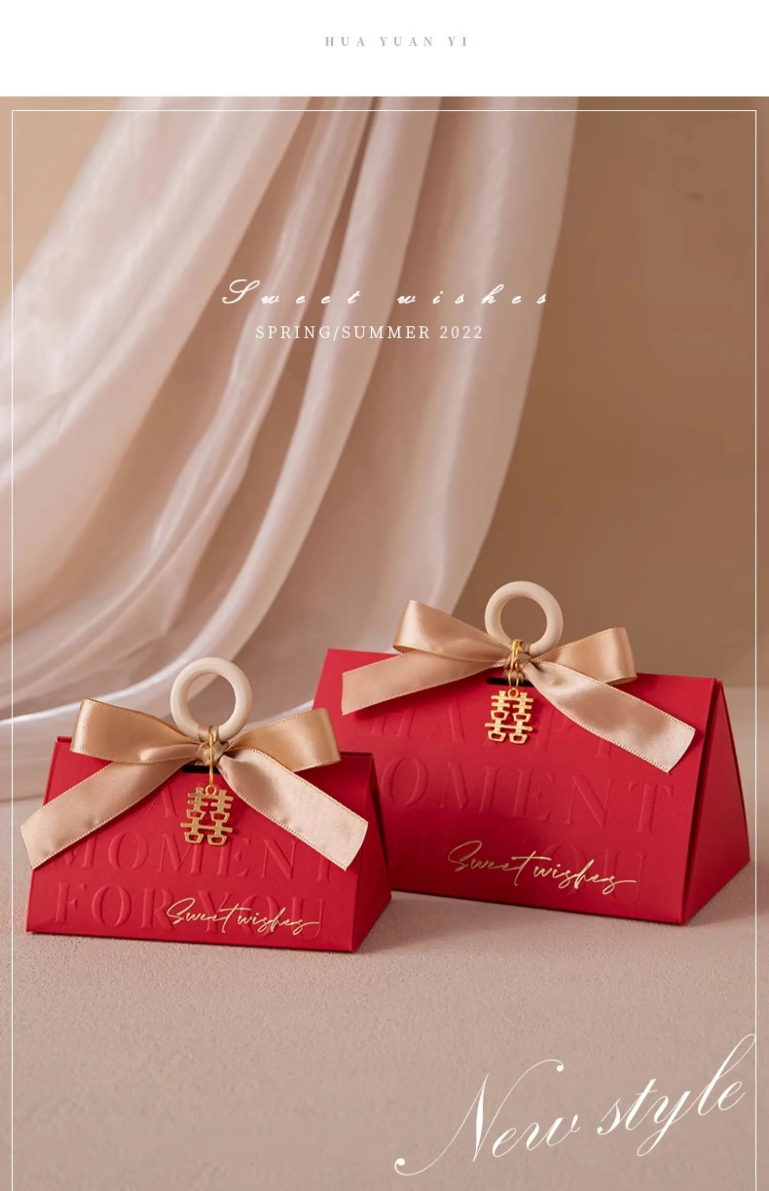 Triangular Champagne Wedding Gift Boxes – Candy Packaging Favor Boxes with Ribbon for B... - SKU WGB17073 - UGI Packaging