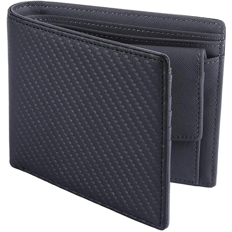 Free Custom Letters Men Leather Carbon Fiber Pattern Wallet Casual Two Fold Wallet Multi-Card Change Pocket Short Wallet Clip