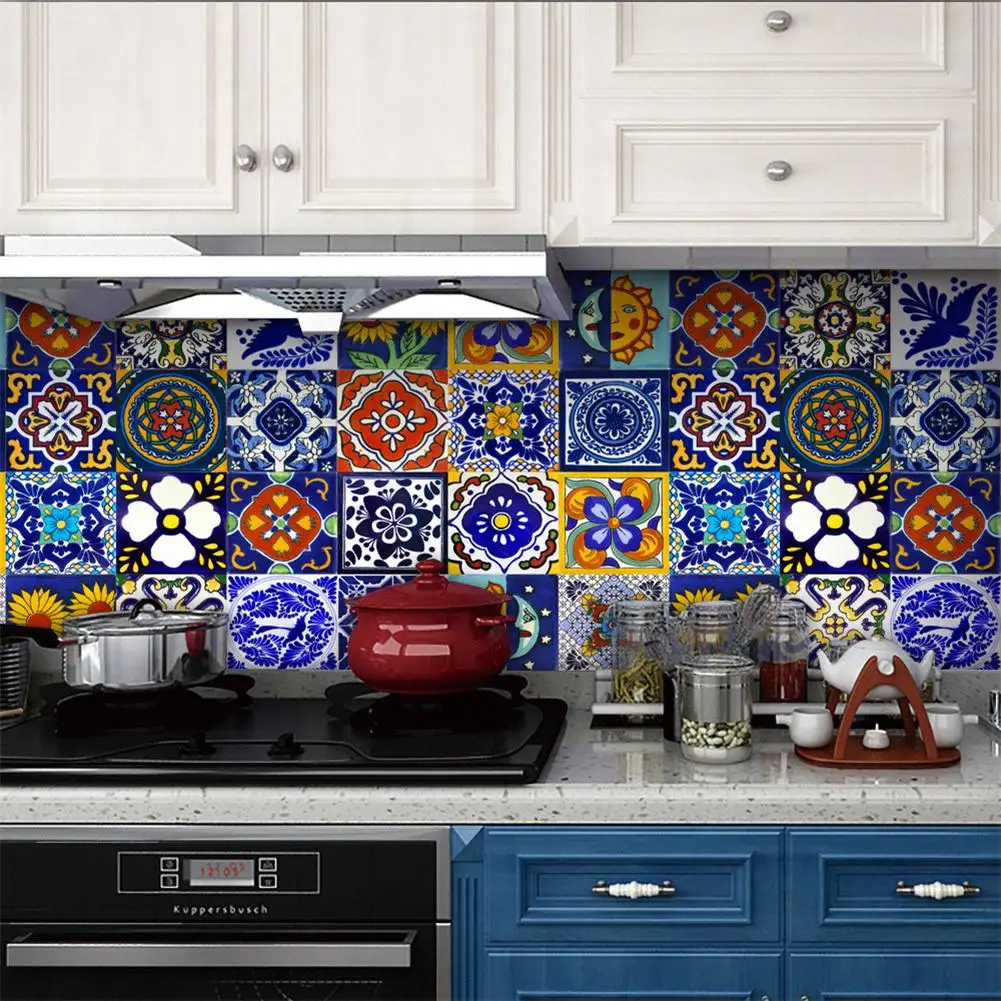 Description Picture 5 of item24pcs Retro Pattern Tile Stickers Self-adhesive Diy Stair Wall Decals Home Decoration For Kitchen Bathroom Art Wall Decals
