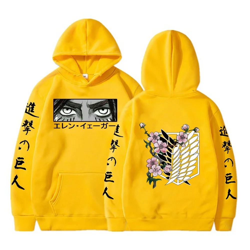 Fashion Anime Attack on Titan Eren Yeager Eyes Print Long Sleeve Hoodies Harajuku Cartoon Winter Casual Women Men Sweatshirts 4