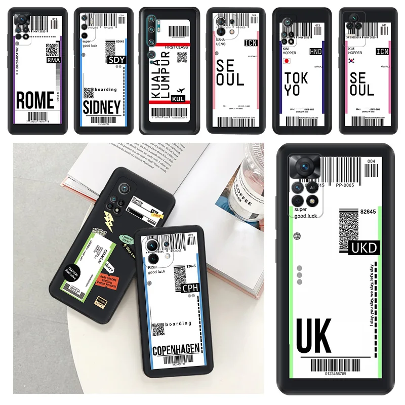 Paris Seoul Tokyo Travel Ticket Label Custodia Antigoccia Opaca Per Xiaomi 13 Lite 12X12S 12T Pro A2 Cc9E Redmi K50 K60 12C