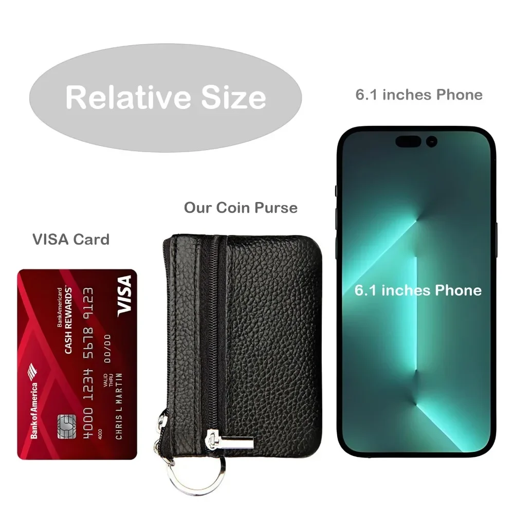 Unisex Leather Zipper Coin and Key Holder Wallet