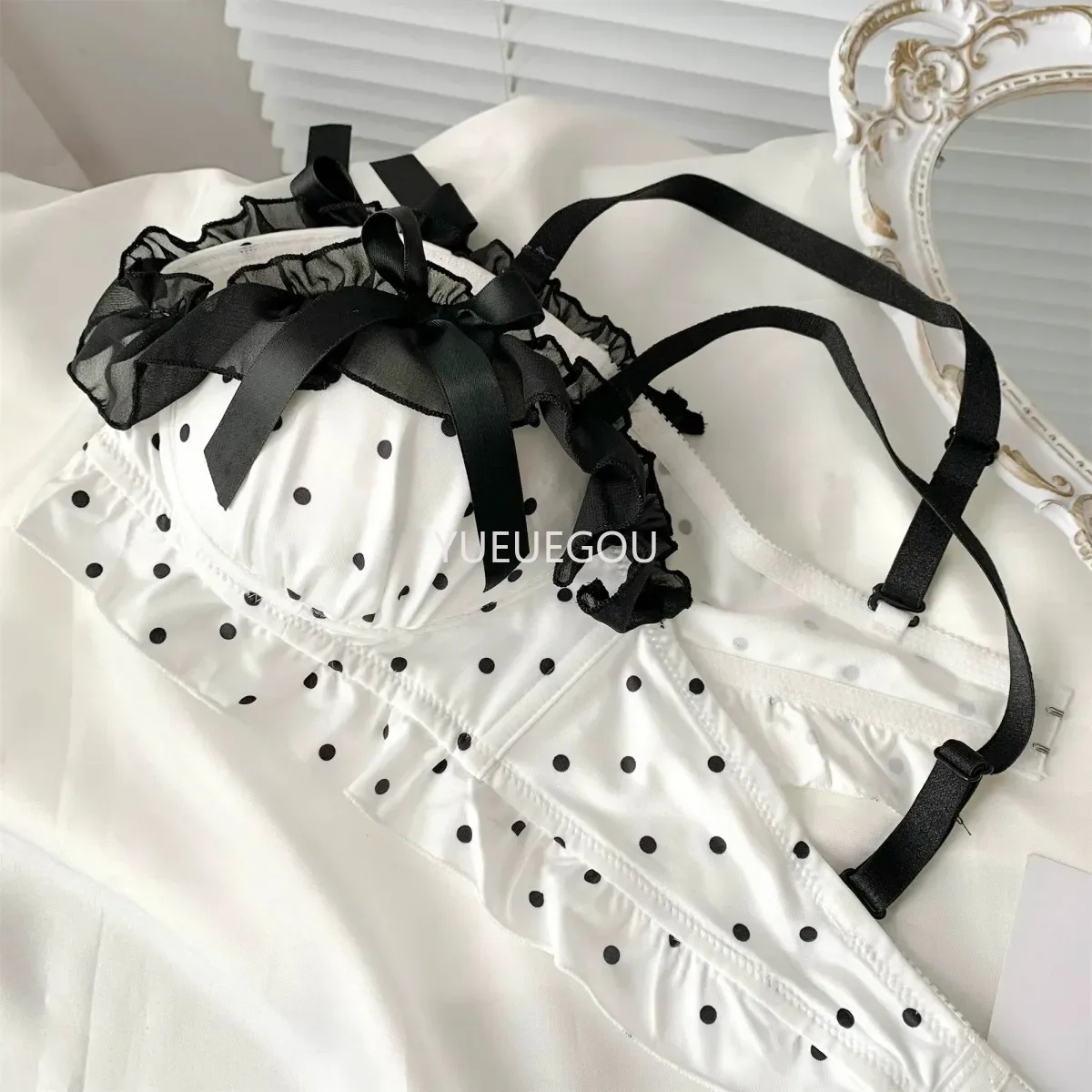 Süßes Polka Dot Spitzen Bh Und Slip Set Push Up Für Damen_voghion.com