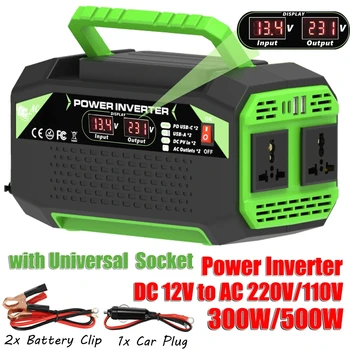 Convertitore di tensione da 300 W/500 W Convertitore di tensione CC da 12 V a CA 110 V/220 V con porte USB e tipo C Adatto per laptop e uso esterno