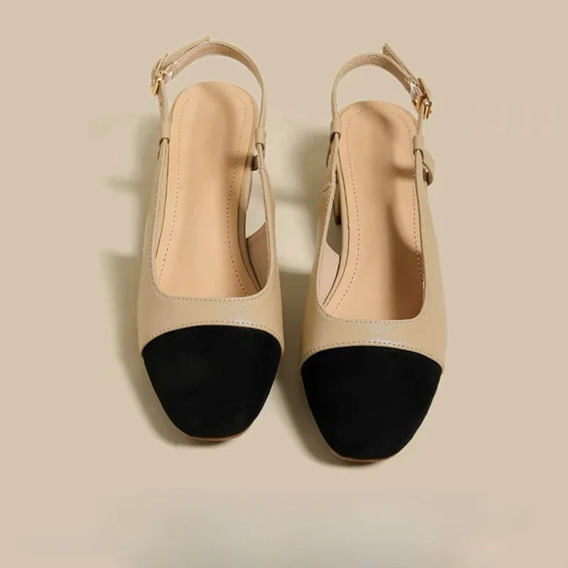 New 2024 Summer Women's Sandals Elegant Medium Heel Toe Mules Comfortable Office Women's Shoes Buckle Heels Women