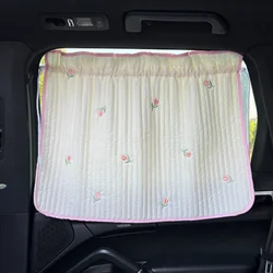 Adorable Cartoon Embroidered Cotton Baby Car Sunshade Curtain with UV Protection (Tulip)