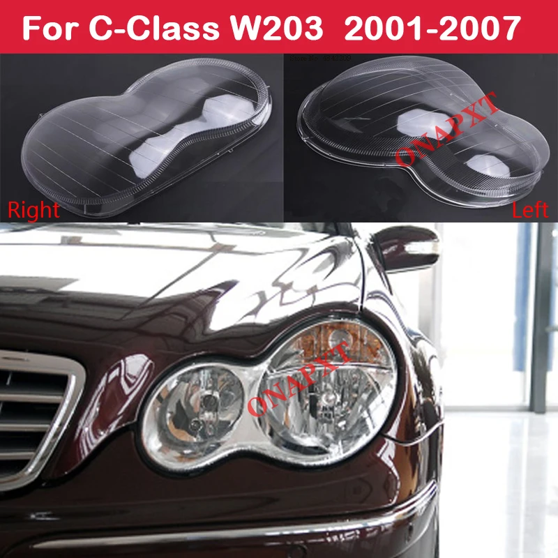 01-07 Clear C Class W203 1Pair Front Headlamp Headlight Lens Cover 