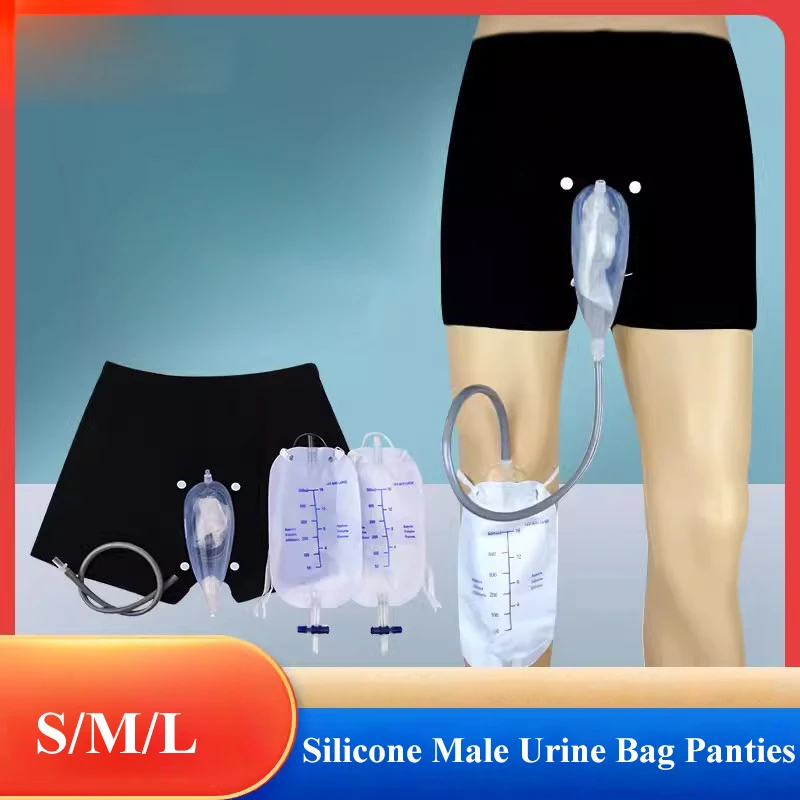  Urine Bag, Wearable Incontinence Pants for Men Urinal System  with Collection Bag Portable Leak Proof Leg Pee Catheter Holder Male Urinal  Bag Pee Bag Incontinence Pant for Elder : Health 