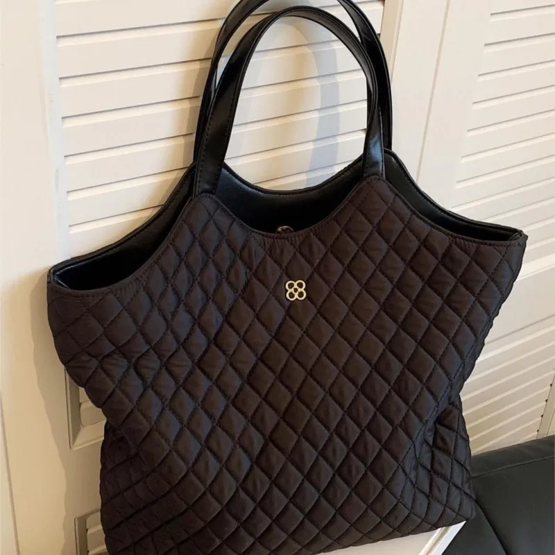 JIAERDI Black Puffed Quilting Tote Bag Women Large Capacity Stitching Shoulder Bags Ladies Fashion Premium Commute Underarm Bag