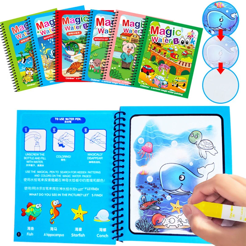 Children Magic Water Drawing Book Reusable Coloring Book Painting Drawing Toys Sensory Early Education Montessori Toys Kids water drawing book water drawing books drawing toy educational toys educational drawing toy erasable doodle book