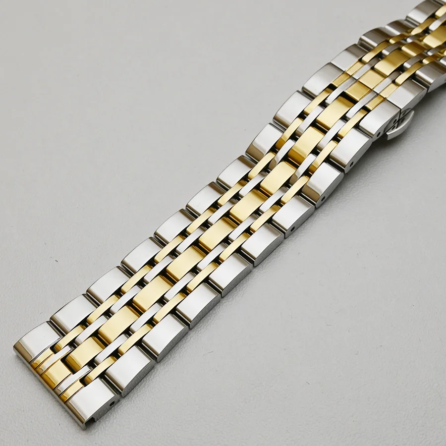 Elegant Polished Silver, Black, Gold Stainless Steel Watch Bracelet