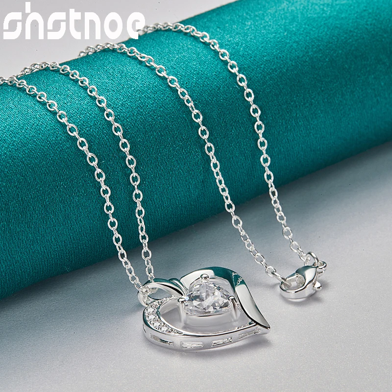 

16-30 Inch O-Chain 925 Sterling Silver AAA Zircon Heart Pendant Necklace For Women Wedding Birthday Party Fashion Charm Jewelry