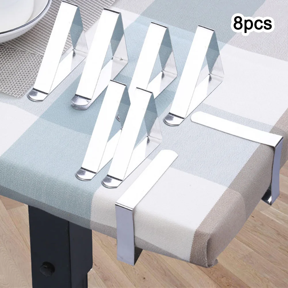 8pc Stainless Steel Tablecloth Clamps Table Cloth Clips Holder For Party Wedding Promenade Picnic Table Cover Clamps Decor