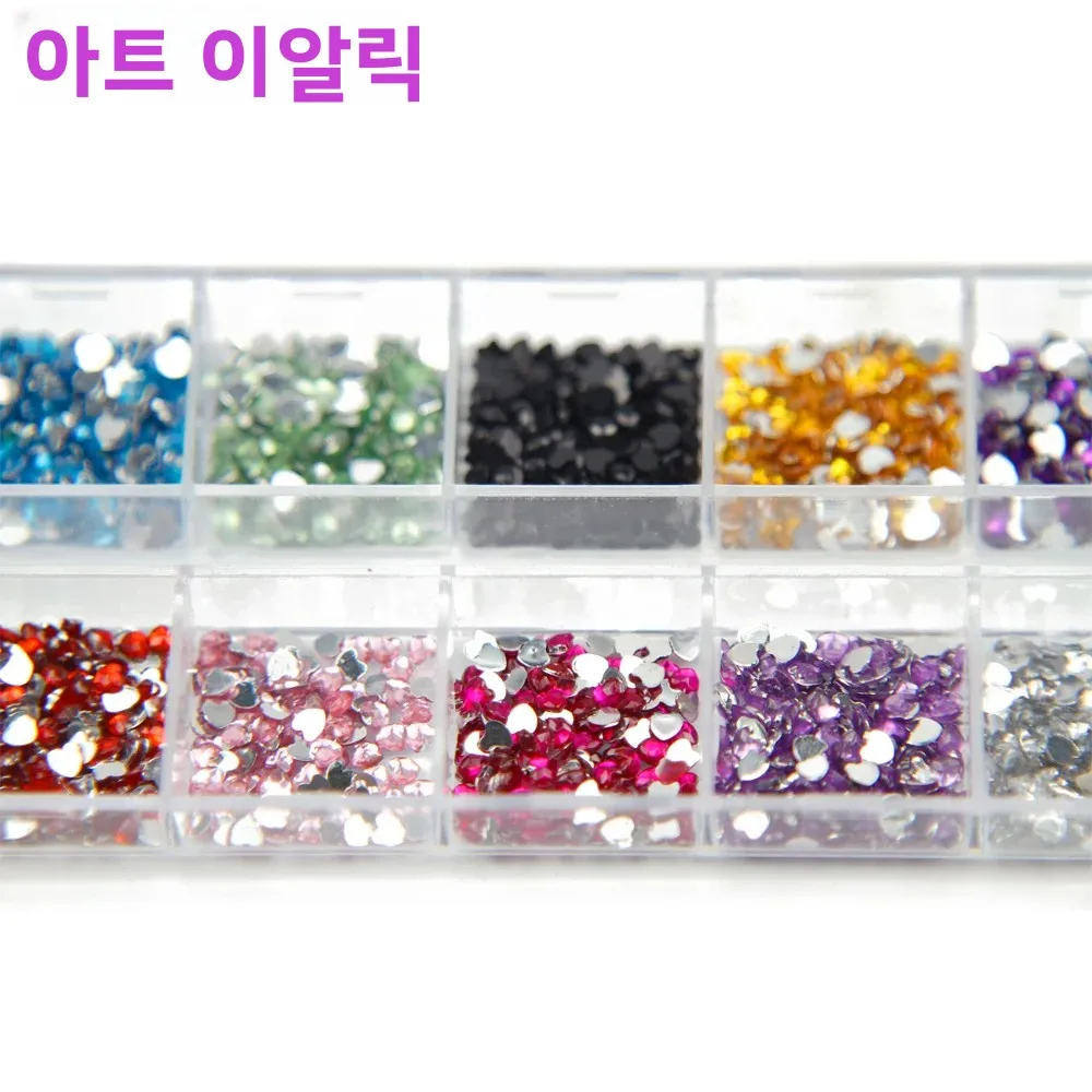 3000개 2mm 3D 실버 네일 아트 라인스톤 라운드 믹스 눈물방울 하트 스티커 보석 데코 글리터 네일 장식 공예