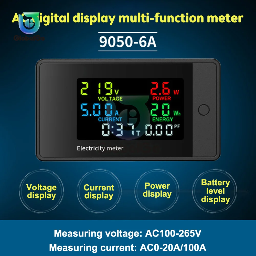 

AC100-265V Voltmeter Ammeter Power Energy Meter LED Digital Wattmeter Electric Temperature Time Display Mobile Power Detector