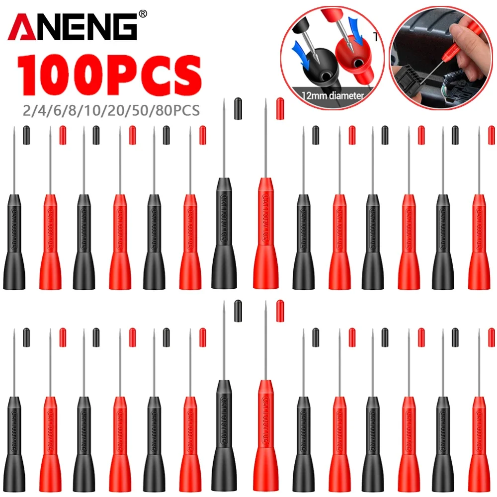 ANENG PT2002 Insulation Piercing Needle Non-destructive Multimeter Test Probes Red/Black 600V 10A Diagnostic Tool 2-100PCS multimeter probe