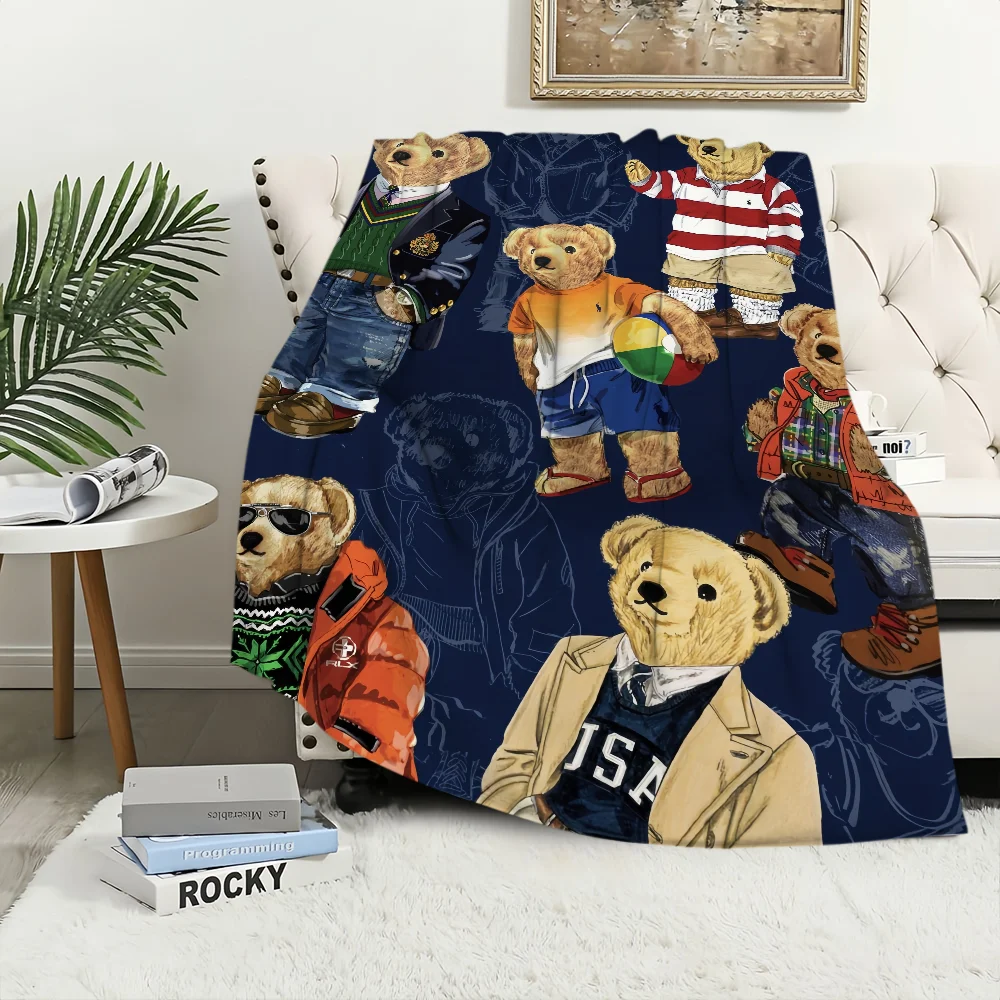 Fashion B-Bears Cute Blanket Plush Nap Sofa rug for P-POLO-S Living Room Warm Office Bedroom Birthday Home Travel Kid Gifts 2