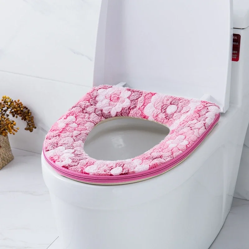 Flower Warm Toilet Cover Seat Lid Top Cover Pad Bathroom Warmer Toilet Seat Bowl Soft Zipper Washable Toilet Seat Cover 2