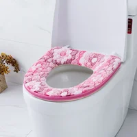 Flower Warm Toilet Cover Seat Lid Top Cover Pad Bathroom Warmer Toilet Seat Bowl Soft Zipper Washable Toilet Seat Cover 2