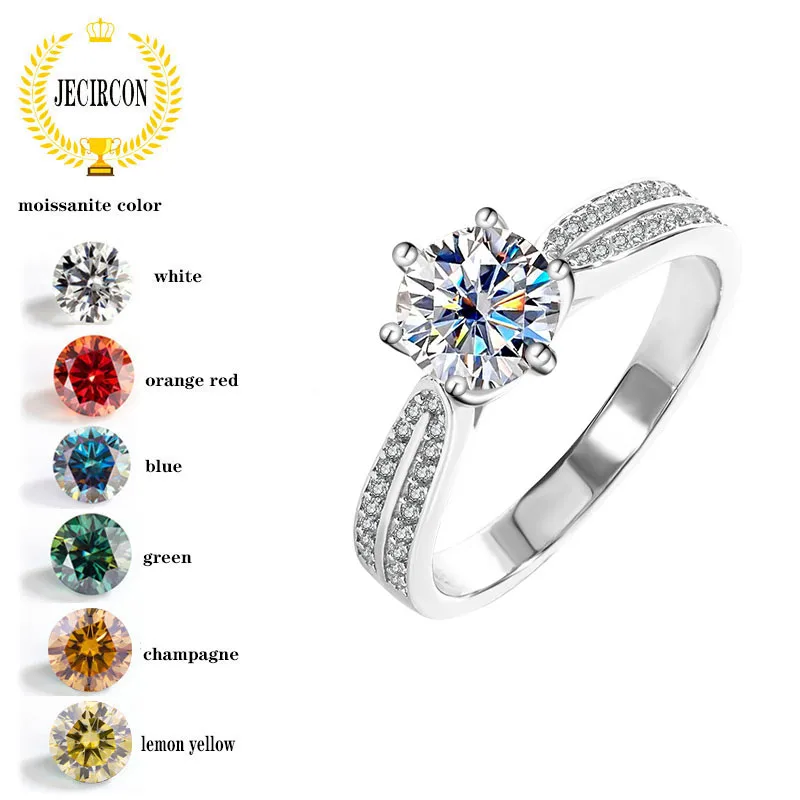 Jecircon 925 Sterling Silver Starlight Queen 1 Carat Ring Per Le Donne Classic 6-Prong Moissanite Gioielli Da Sposa Con Diamanti Simulati