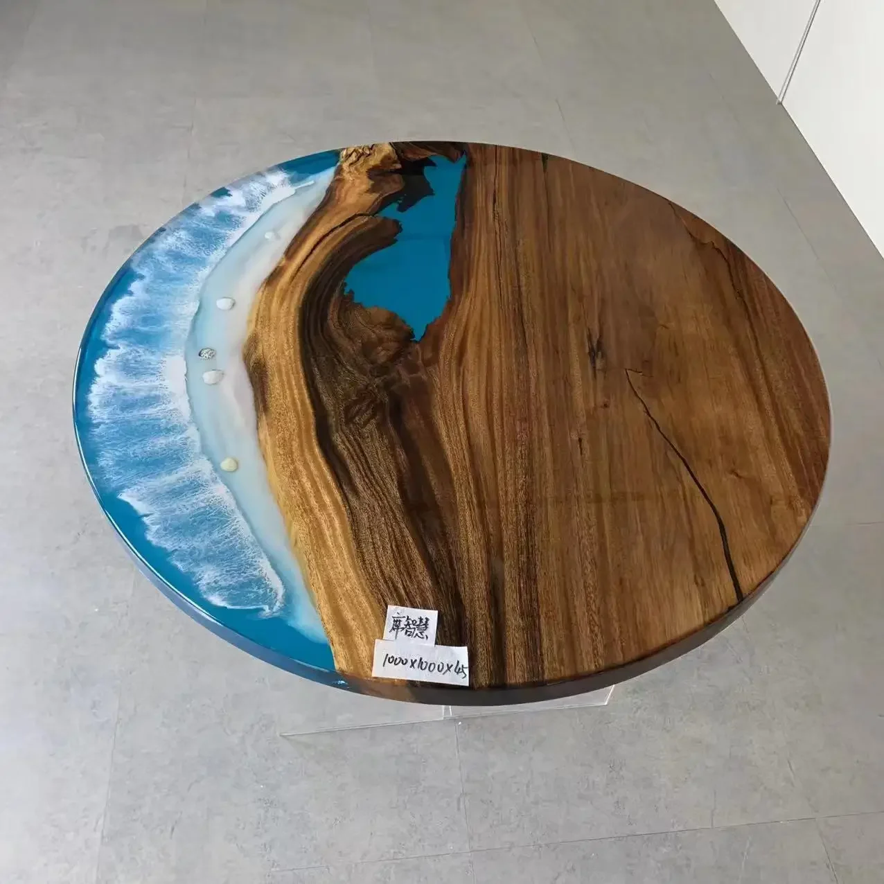 Round coffee table wood slab solid wood natural edge epoxy resin table top